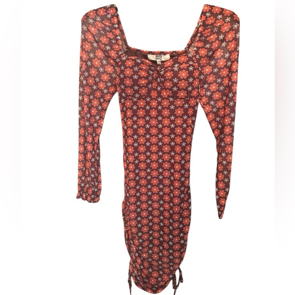 MADDEN NYC FLOWER PRINT CASUAL DRESSY RUCHED SUMMER BODYCON DRESS NWT SZ XS - Picture 4 of 8